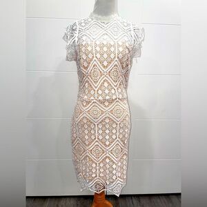 Lace Dress, nude illusion, cream lace with tan underlay
